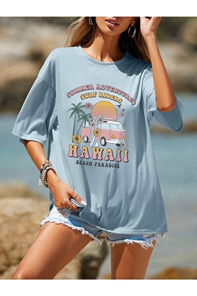 NOFLEN Surf Riders εμπριμέ γυναικείο μπλουζάκι Oversize Casual Boyfirend