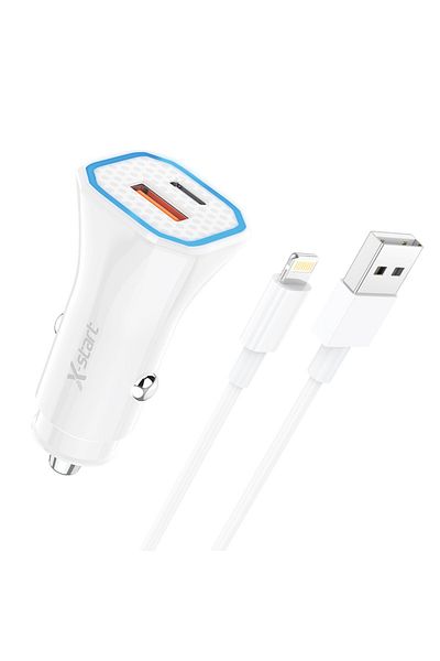REDz Accessories X-start Cc116l Car Charger Set With 1m Lightning Cable, 38w Fast Charging, White