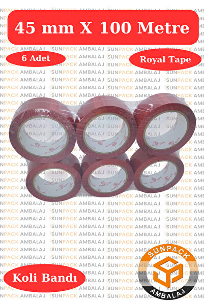 sunpack ambalaj Royal Tape Kırmızı Koli Bandı 45mm x 100m (6 Adet) - Güçlü Ya...