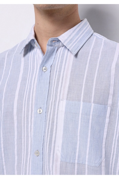 Colin's Regular Fit Shirt Neck Çizgili Erkek Açik Mavi Uzun Kol Gömlek