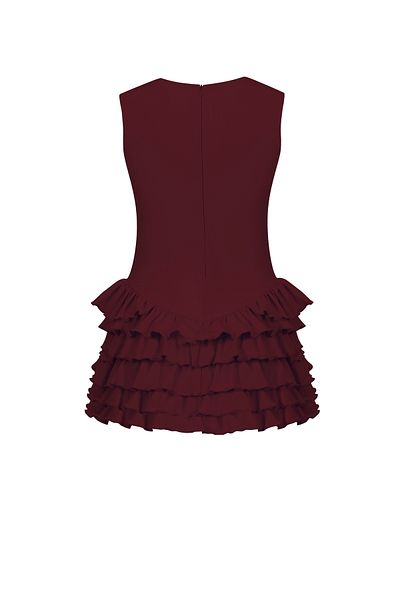 La Sarta Sardinia Halter Neck Ruffled Short Burgundy Dress