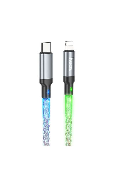 REDz Accessories Hoco Usb Type-c To Lightning Cable, Multicolor Lighting, Pd 20w, U112, 1m, Gray