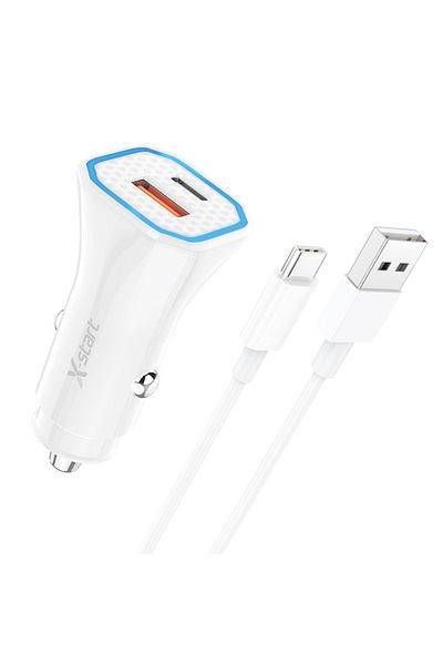 REDz Accessories X-start Cc116c Car Charger Set With 1m Type-c Cable, 38w Fast Charging, White