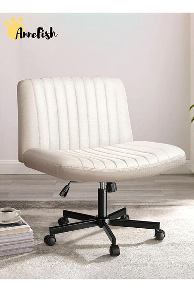 AnneFish Criss Cross Legged Office Chair Wide Desk Chair Armless Computer Task Chair Swivel Vanity Home Chair