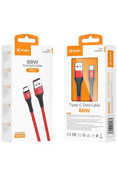 REDz Accessories X-start Sjx200c Cable, Usb To Type-c, 1m, For Iphone 15/16 And Android, 60w, Red