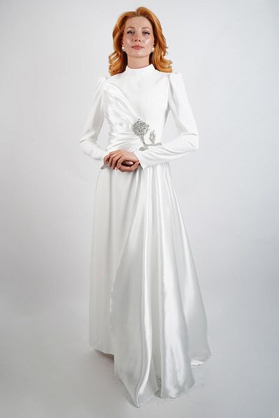 SpringStore White Stone Detailed Hijab Evening Dress