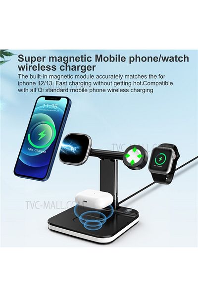 REDz Accessories Jlm J5 5-in-1 Wireless Charging Stand, Multifunctional, Light, Universal, Black