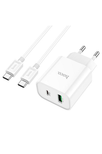 REDz Accessories Charger Set, Type-c Cable Hoco C80a Plus Adapter, Type-c And Usb Port, Fast Charging 20w, White
