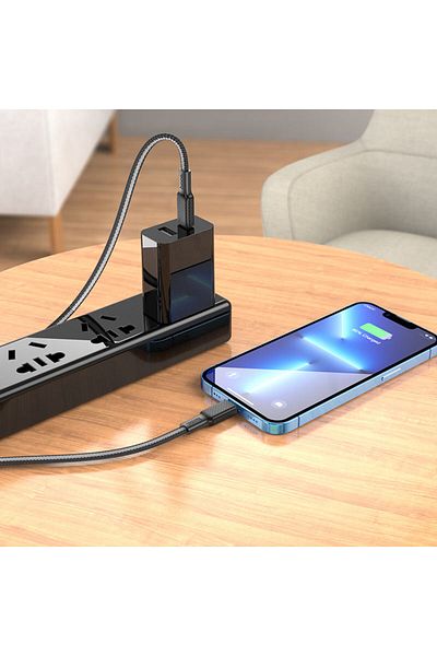 REDz Accessories Cablu Hoco X69, Tip-C la Lightning, 1m, Compatibil cu iPhone, Putere 20W, Transfer de date, Negru-Gri
