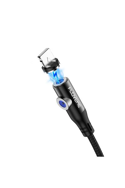 REDz Accessories Cablu de încărcare rapidă, 2.4A, conector magnetic pentru iPhone, 1m, negru, rotație 360 ​​și 90 de grade, LED