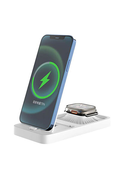 REDz Accessories Βάση Πολλαπλής Φόρτισης, Φόρτιση 3 σε 1, για Apple, 15W, Lightning + Ασύρματη, Λευκή