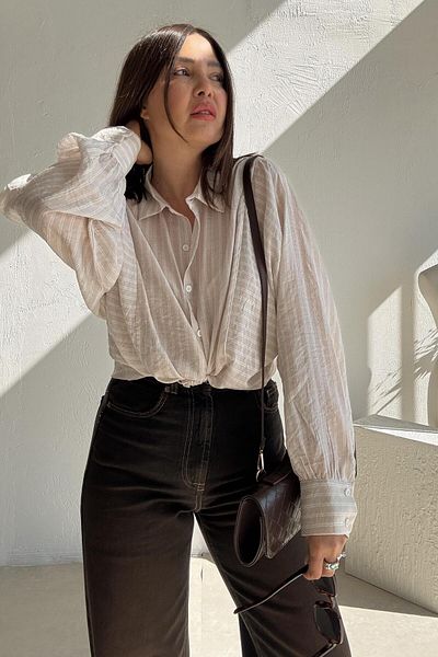 ELVAN TOLON Asymmetrical Striped Beige Shirt