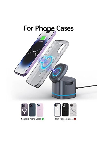 REDz Accessories Βάση φόρτισης 3 σε 1, MagSafe, πολύχρωμο φως, 15W, ασύρματο, γκρι