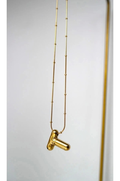 doi aksesuar Çelik Balon Harf Kolye T Harfi