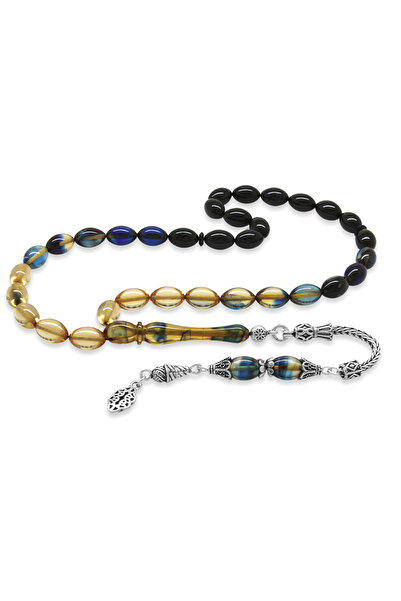 Tesbihane Ασημένιο 925 με έναν κόσμο από χάντρες προσευχής από κεχριμπάρι μπλε φωτιάς