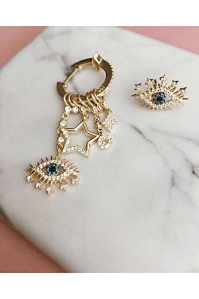 GÜLŞAH SEZER Çoklu Sallantılı Göz Kadın Gümüş Gold Küpe