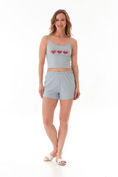 Fulla Moda Set pantaloni scurți cu bretele cu imprimeu inimă