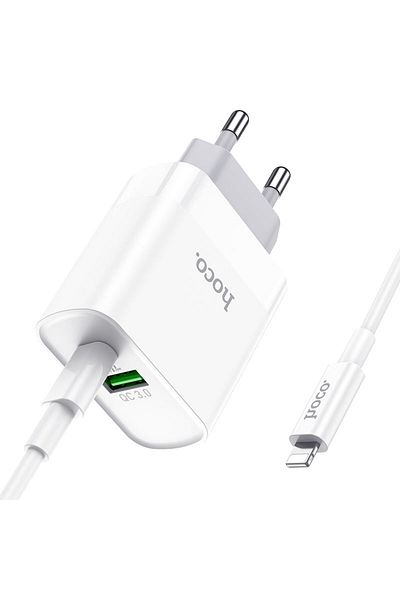 REDz Accessories Set încărcător, cablu de iluminare adaptor Hoco C80a, tip C și port USB, încărcare rapidă 20w, alb