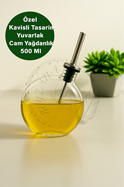 BEYZANA Özel Kavisli 500ml Cam Yağdanlık Yağlık Şişesi Sızdırmaz Cam Şişe Mut...