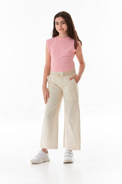 Fulla Moda Girl's Linen Trousers with Elastic Waist and Tie