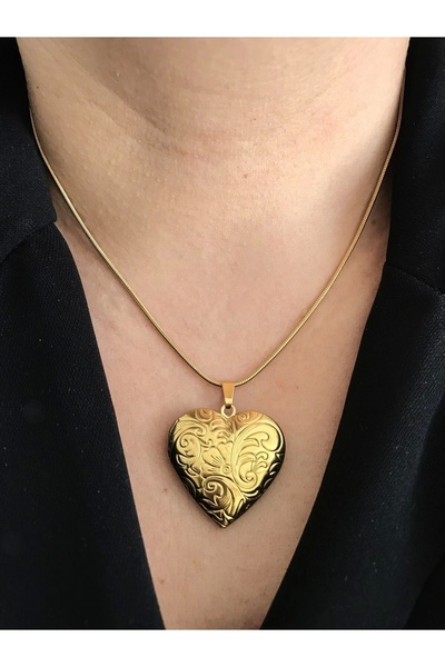 Mercan Aksesuar Çelik Kararmaz Fotoğraflık Açılır Kapaklı Kalp Kolye