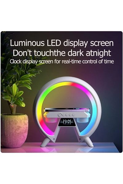 REDz Accessories Wireless Charging Stand, Multicolor Light, Bluetooth Speaker Function, Clock, Fast Charging, 15W