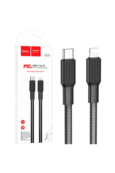 REDz Accessories Cablu Hoco X69, Tip-C la Lightning, 1m, Compatibil cu iPhone, Putere 20W, Transfer de date, Negru-Gri