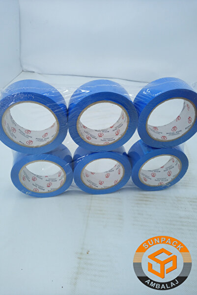 sunpack ambalaj Royal Tape Mavi Koli Bandı 45mm x 100m (6 Adet) - Güçlü Yapışkanlı Koli Bandı