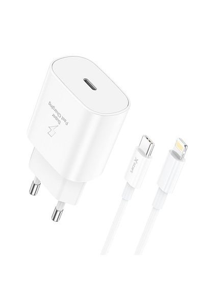 REDz Accessories Set adaptor X-Start CDQ079CL și cablu Lightning, pentru iPhone, încărcare rapidă 25W, alb