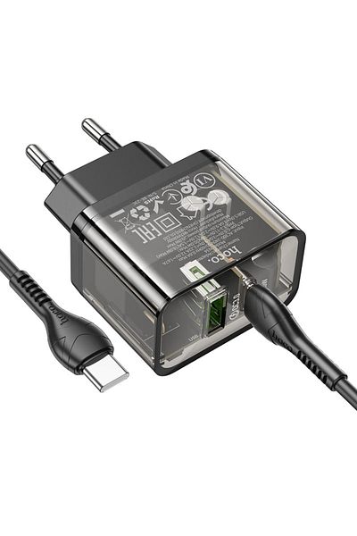 REDz Accessories Set încărcător pentru iPhone 15/16 și Android, cablu adaptor Hoco N34 Type-C, încărcare rapidă 20w, negru
