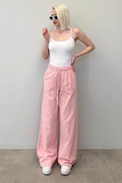 Madmext Pink Waist Gathered Wide Leg Women's Trousers Mg2011