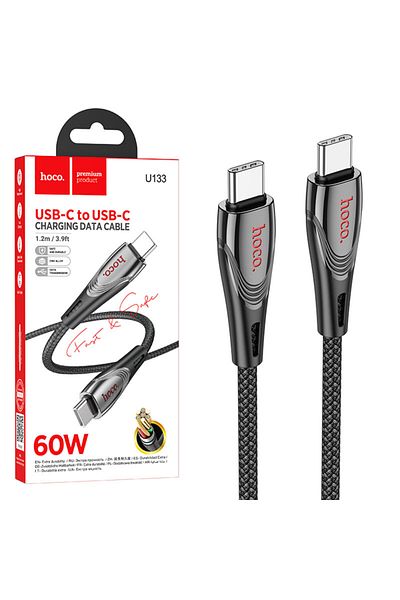 REDz Accessories Cablu Hoco U133, Type-C la Type-C, 1,2 m, pentru iPhone 15/16 și Android, 60w, transfer de date, negru