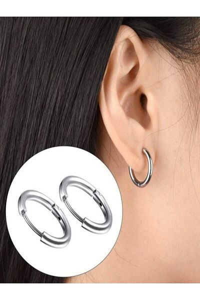 MAZEN 316l Stainless Tarnish Resistant Surgical Steel 8mm Unisex Hoop Earring (SILVER COLOR)