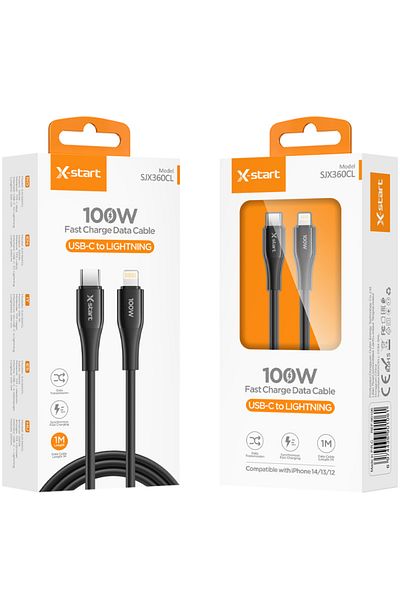 REDz Accessories Cablu de alimentare X-start Sjx360cl, tip C la Lightning, 1 m, compatibil cu iPhone, 100 w, negru