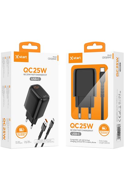 REDz Accessories Set adaptor X-Start CDQ064C și cablu Type-C, pentru iPhone 15/16 și Android, încărcare rapidă 25W, negru