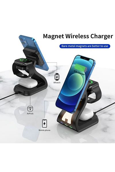 REDz Accessories 3 in 1 Magnetic Holder with Lamp, 15W Wireless Charging, Model G-A31, Black