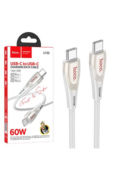 REDz Accessories Hoco U133 Cable, Type-c To Type-c, 1.2m, For Iphone 15/16 And Android, 60w, Data Transfer, Gray