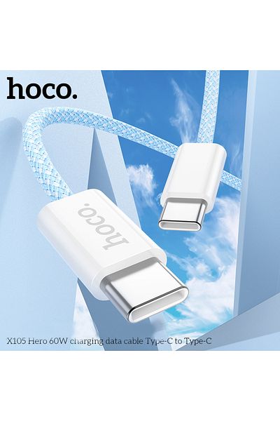 REDz Accessories Cablu Hoco X105, Type-C la Type-C, 1m, pentru iPhone 15/16 și Android, 60w, albastru
