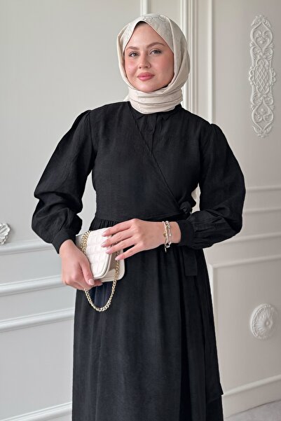 InStyle Çapraz Bağlamalı Siyah Elbise