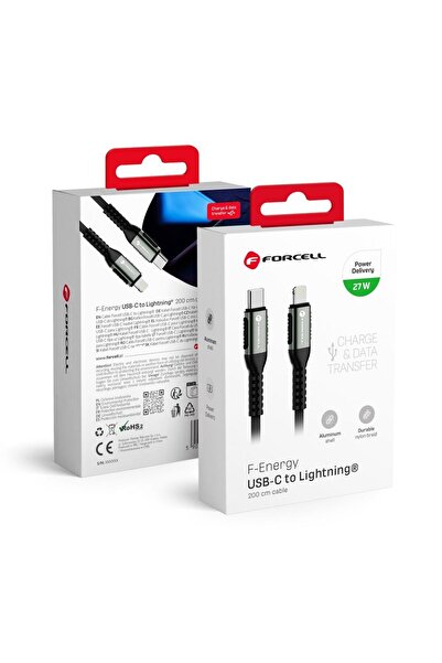 REDz Accessories Cablu de încărcare USB Type-C la Lightning, PD 3A 27W, Lungime 2 m, Forcell F-Energy C259, Negru