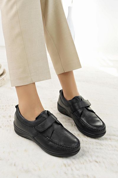 FOREX 207 Black Genuine Leather Velcro Anatomical Women's Shoes