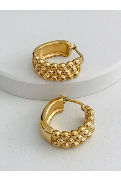 Mercan Aksesuar Çelik Desenli Tırtıklı Halka Küpe