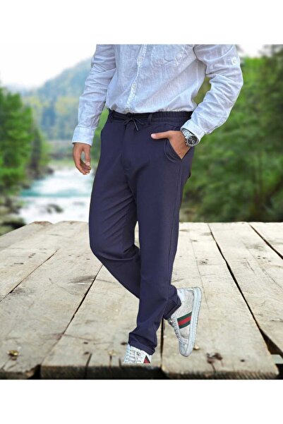 MODA Men's Elastic Waist Half Belt Seersucker Trousers