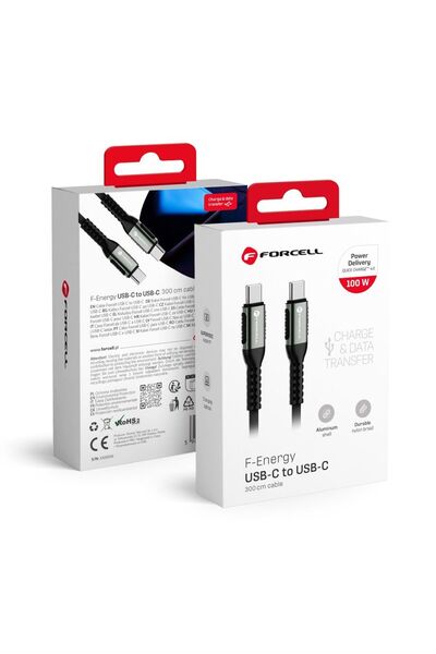 REDz Accessories Cablu de încărcare USB Type-C la USB Type-C, QC 4.0 PD 5A 100W, Lungime 3 m, Forcell F-Energy C260, Negru