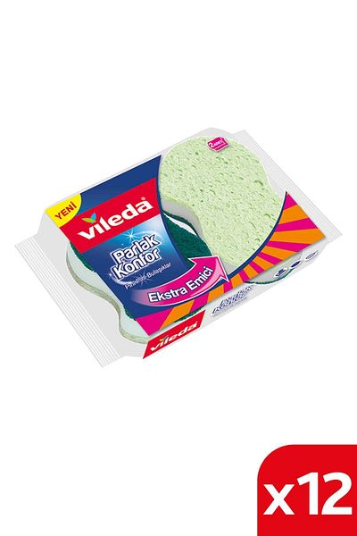 Vileda 12 Pack - 2-piece Shiny Corrugated Dish Sponge