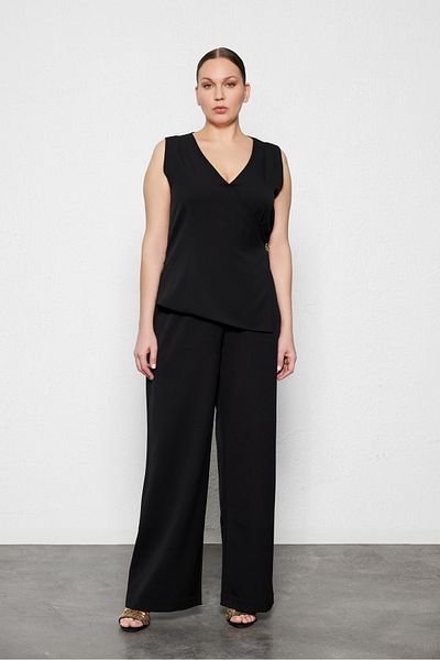 LUOKK Yuuta Large Size Vest Detailed Jumpsuit Black