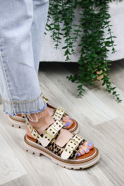 asmi shoes Sandale cu model leopard pentru femei cu detalii Capsule