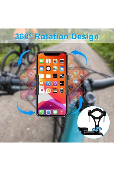 REDz Accessories Suport de telefon pentru bicicletă/motocicletă, montare pe ghidon, aluminiu, rotativ la 360 de grade, Aubtec, albastru