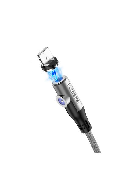 REDz Accessories Cablu de încărcare rapidă, 2.4A, conector magnetic USB-C, 1m, argintiu, rotație 360 ​​și 90 de grade, LED