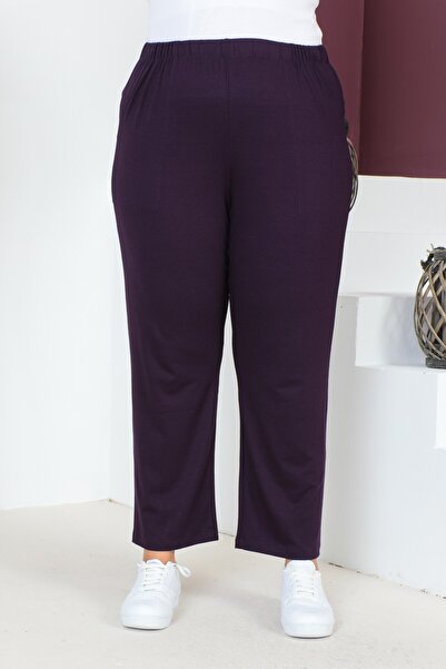 tarzımsüper Women's Large Size Comfort Model Elastic Waist Pocket Lycra and Comfortable Fit Wide Leg Pants